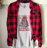 Merry Christmas Pink Bows Tee & Flannel Set