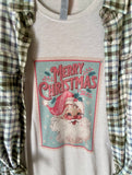 Vintage Santa Christmas Stamp Tee & Flannel Set