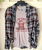 Christmas Highland Cow I'm Fine Tee & Flannel Set
