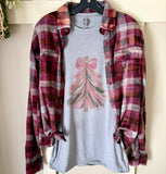 Pink Bow Christmas Tree Tee & Flannel Set