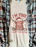 Christmas Highland Cow I'm Fine Tee & Flannel Set