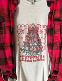 Merry Christmas Pink Bows Tee & Flannel Set