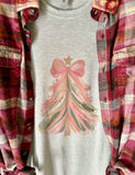 Pink Bow Christmas Tree Tee & Flannel Set