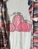 Pink Pumpkins Fall T-Shirt & Bleached Dyed Flannel Set