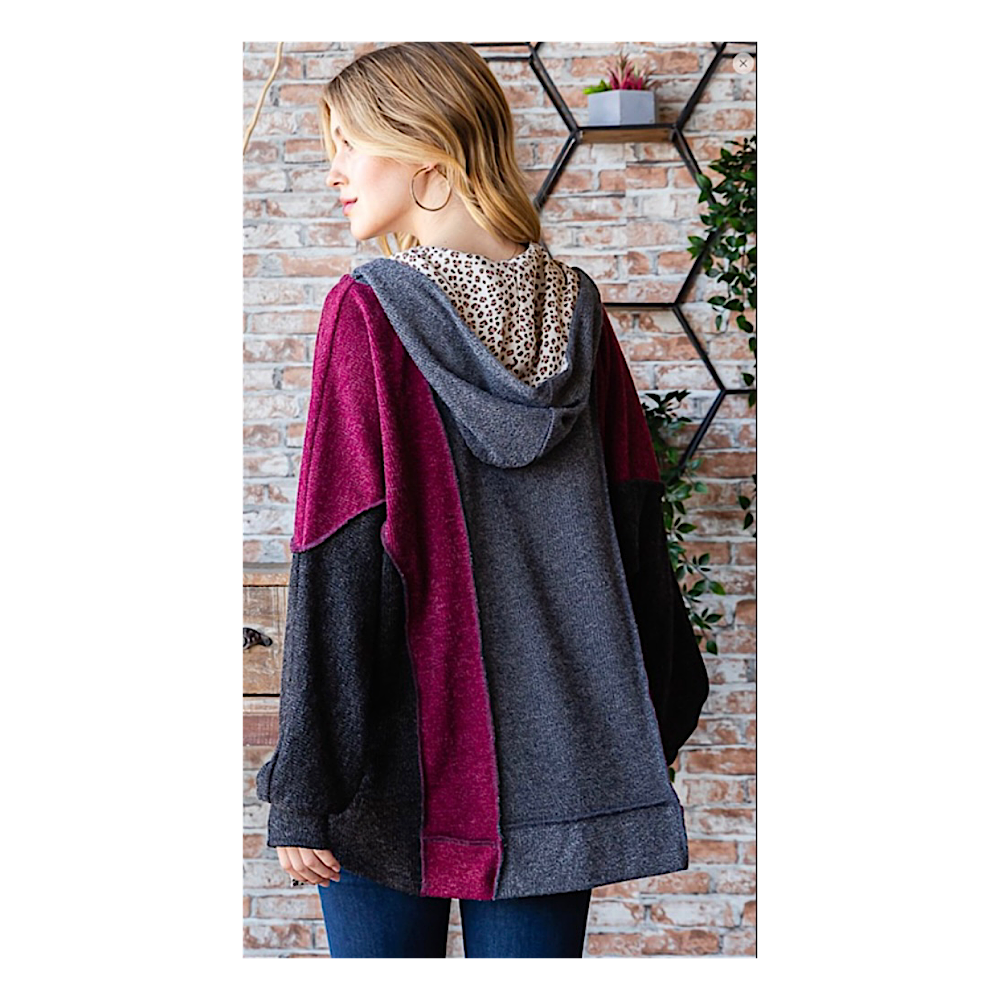 Multi Color Black Seam Detail Plus Size Hoodie Top MeAndMommysCloset