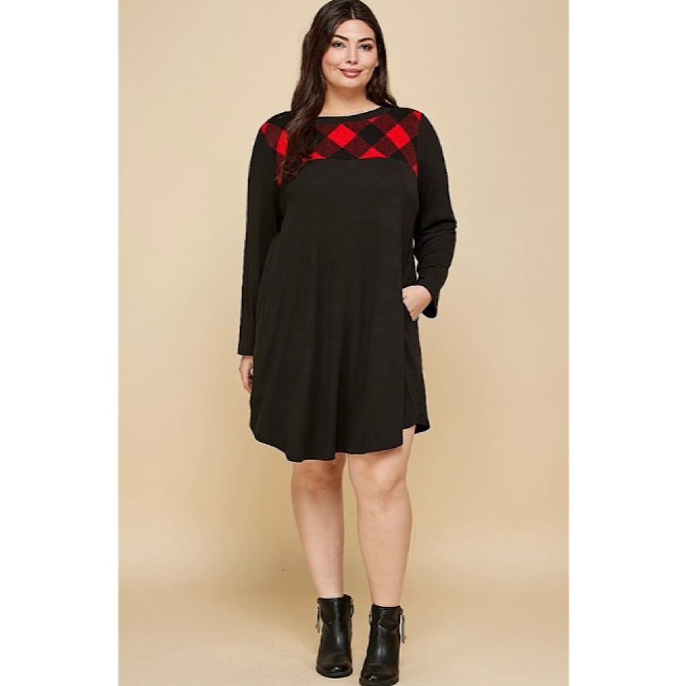 red and black plaid dress plus size Sweet Society Red & Black Checkered Bib Collar Mini Dress Plus Size