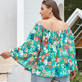 Turquoise Multicolor Floral Plus Size Blouse