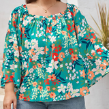 Turquoise Multicolor Floral Plus Size Blouse