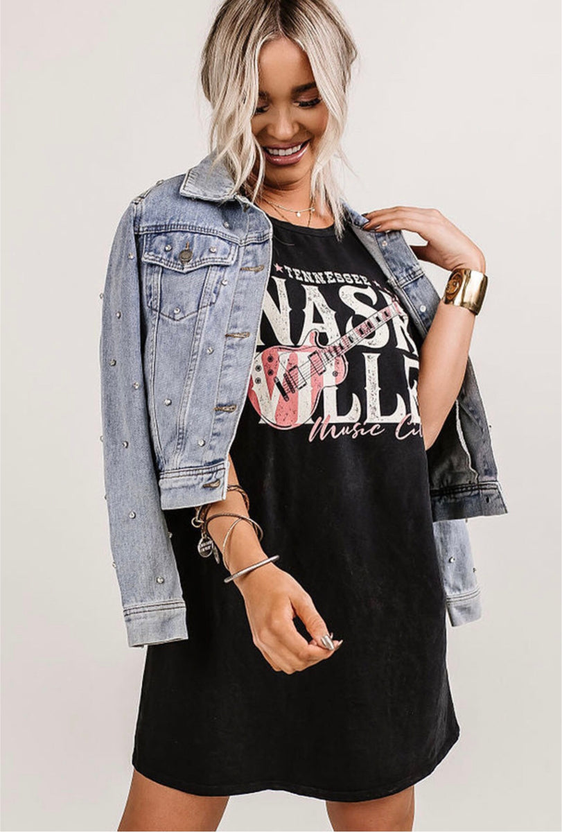 Tennessee Nashville Music City Graphic T-Shirt Dress Large