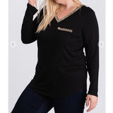 Long Sleeve Black w/ Gold Sequin Accents Plus Size Top