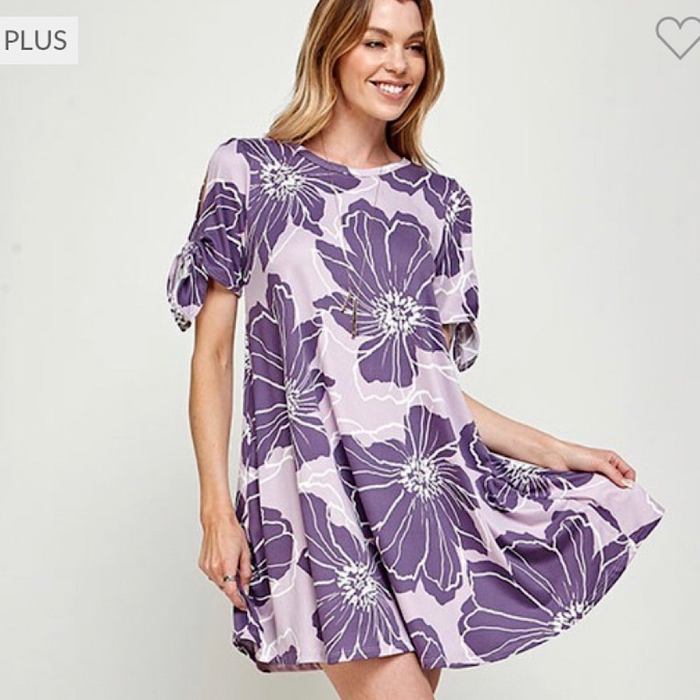 Purple Floral Print Plus Size Dress 1XL