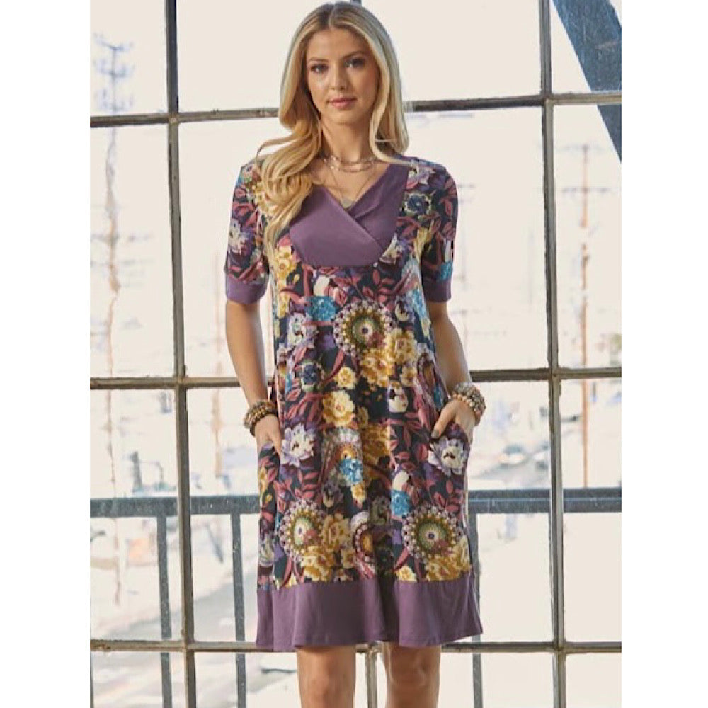 Purple Floral Pockets Plus Size Dress 1XL