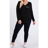 Long Sleeve Black w/ Gold Sequin Accents Plus Size Top