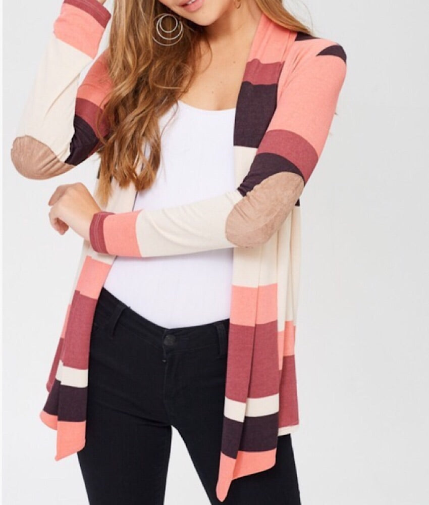 Striped cardigan hotsell with elbow patches