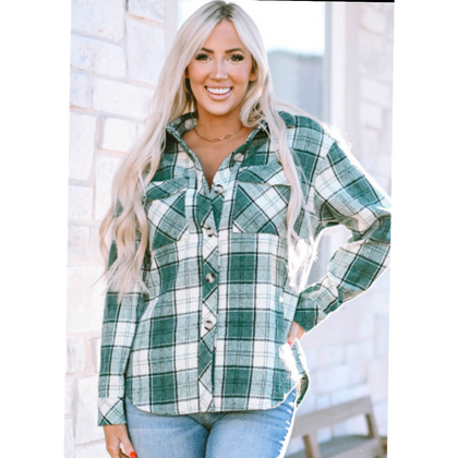 Green Plaid Flap Pocket Shacket