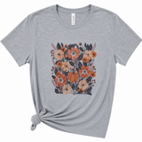 Fall Boho Floral and Pumpkin Graphic T-Shirt, Heather Gray