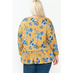 Mustard/Blue Floral Long Sleeve Plus Size Top