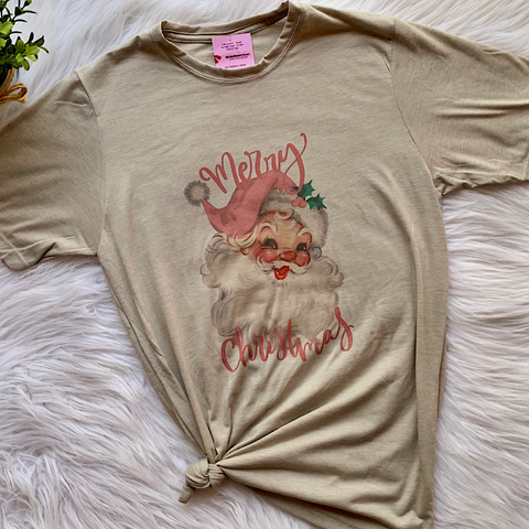 Pink Merry Christmas Santa Graphic T-Shirt