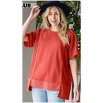 Solid Rust Short Sleeve Plus Size Top