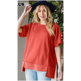 Solid Rust Short Sleeve Plus Size Top