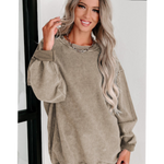 Khaki Ribbed Knit Pull Over Sweatshirt Top