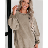 Khaki Ribbed Knit Pull Over Sweatshirt Top