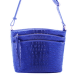 Royal Blue Ostrich Croc Multi Zip Pocket Crossbody Purse