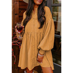 French Beige Bishop Sleeve Shirt Dress