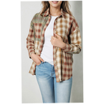 Sage Green Plaid Distressed Patch Flannel