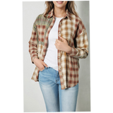 Sage Green Plaid Distressed Patch Flannel