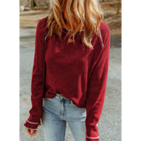 Red Textured Knit Long Sleeve Top