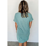 Blue Ribbed Knit T-Shirt Shift Dress