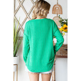 Green Cable Knit Long Sleeve Henley Plus Size Top