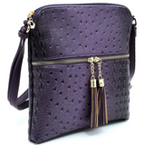 Purple Ostrich Croc Zip Tassel Crossbody Purse