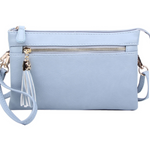 Blue Gray Multi-Compartment Tassel Crossbody Purse