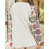 Multicolor Aztec Print Raglan Sleeve Henley Top