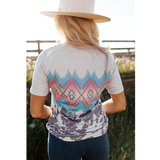 Grey with Aztec and Cow Prints Short Sleeve Top