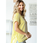 Citron Yellow Ribbed Short Sleeve Henley Top