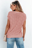 Dusty Pink Lattice Textured Short Sleeve Sweater Knit Top