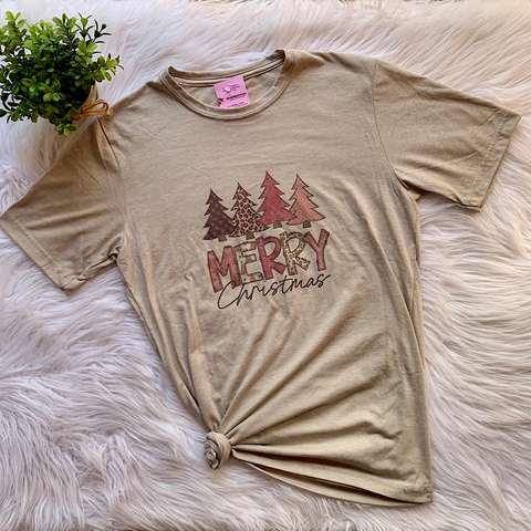 Pink Merry Christmas Trees Graphic T-Shirt