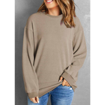 Khaki Ribbed Knit Pull Over Sweatshirt Top