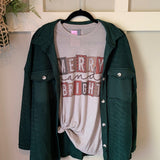 Merry and Bright Graphic T-Shirt and Green Shacket Set