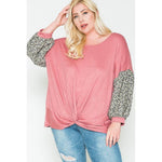 Marsala/Floral Long Sleeve Plus Size Top