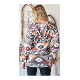 Rust Multi Color Aztec Hooded Plus Size Top