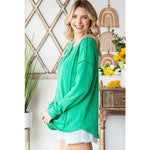 Green Cable Knit Long Sleeve Henley Plus Size Top