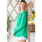 Green Cable Knit Long Sleeve Henley Plus Size Top