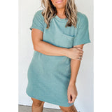 Blue Ribbed Knit T-Shirt Shift Dress