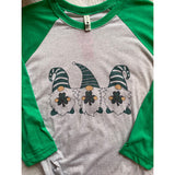 St Patrick's Day Gnomes Graphic 3/4 Baseball Style Sleeve T-Shirt Unisex Fit