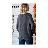 Charcoal Soft Knit Drop Shoulder Long Sleeve Plus Size Top