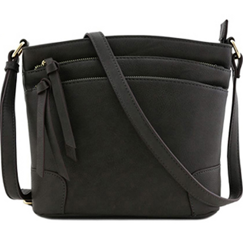 Charcoal Multi Zip Pocket Crossbody Purse